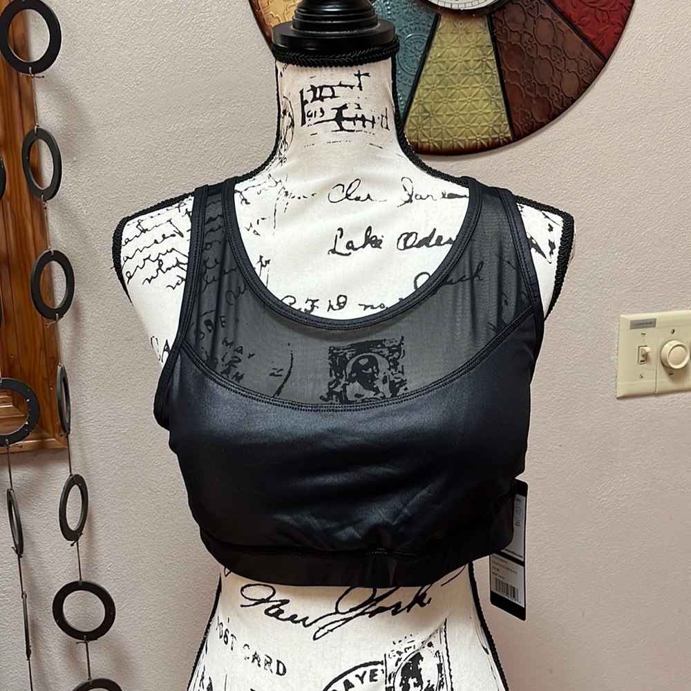 90 Degree by Reflex black sports bra with see through mesh